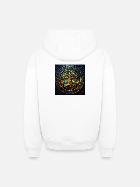 Arbre mystique aux bijoux et nœuds - Sweat à capuche unisexe zippé oversize épais SPREAD - blanc