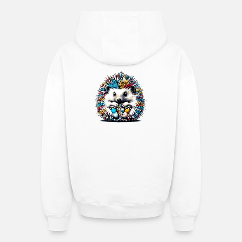 Hérisson - Sweat à capuche unisexe zippé oversize épais SPREAD - blanc