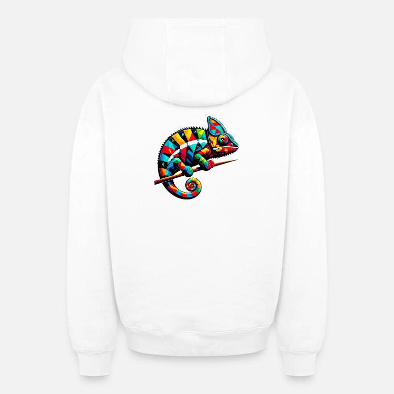 Caméléon arlequin - Sweat à capuche unisexe zippé oversize épais SPREAD - blanc