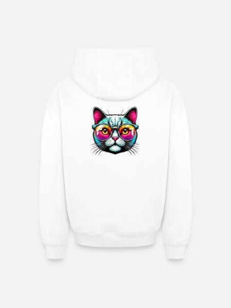Puss with sunglasses - Oversized Heavyweight Unisex Zip Hoodie - white