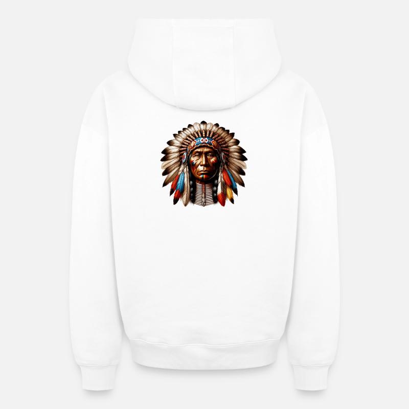 Amérindien Américain - Sweat à capuche unisexe zippé oversize épais SPREAD - blanc