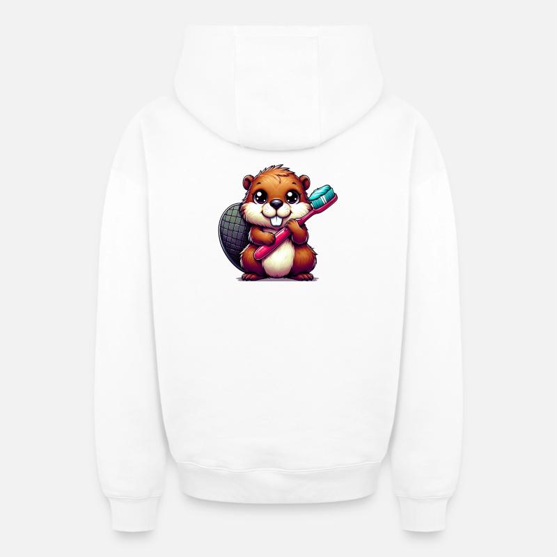 Castor - Sweat à capuche unisexe zippé oversize épais SPREAD - blanc