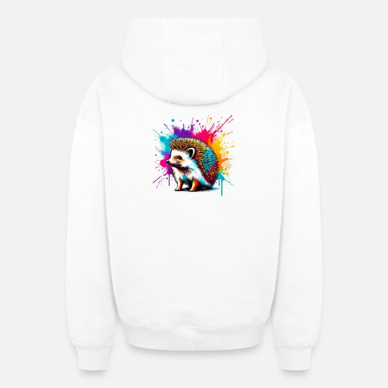 Hérisson - Sweat à capuche unisexe zippé oversize épais SPREAD - blanc