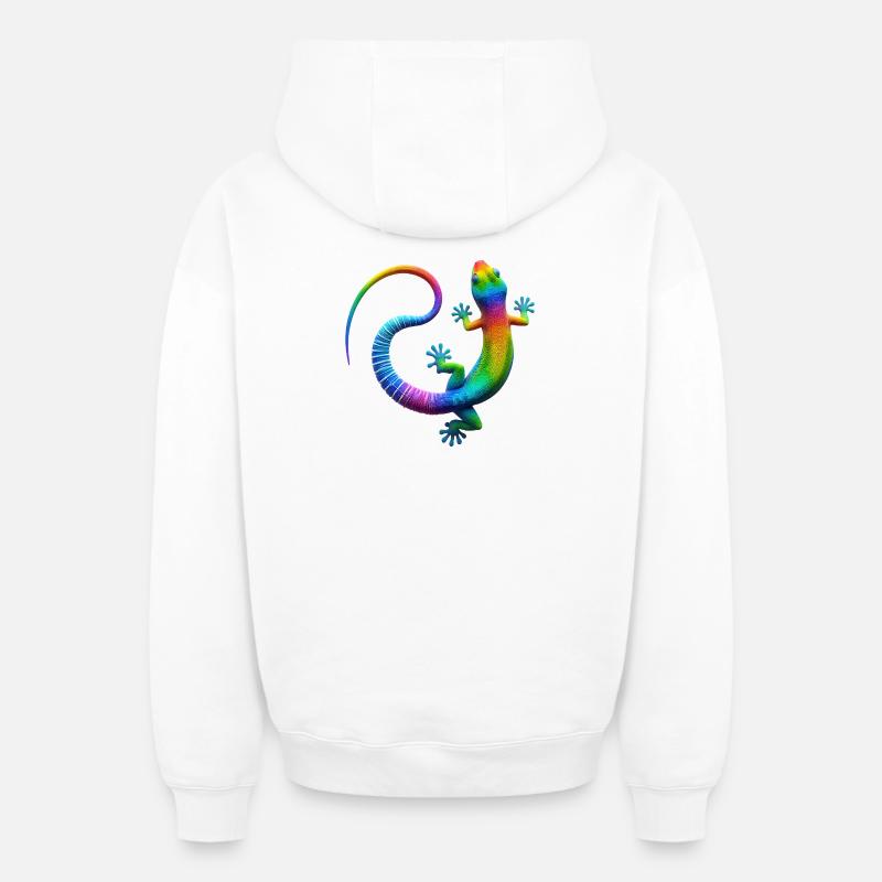 Gecko arc-en-ciel - Sweat à capuche unisexe zippé oversize épais SPREAD - blanc