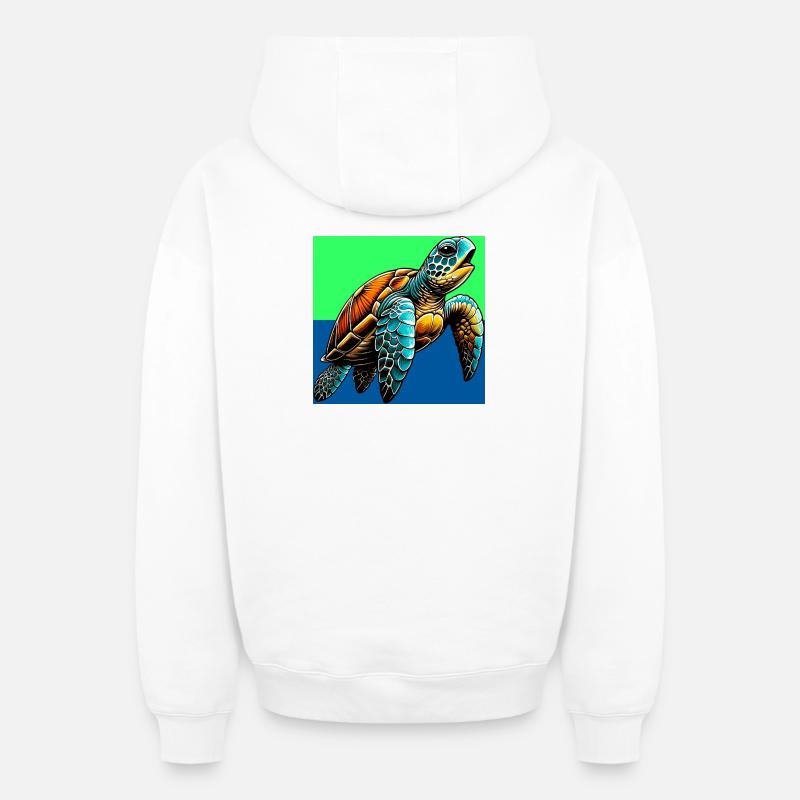 tortue - Sweat à capuche unisexe zippé oversize épais SPREAD - blanc