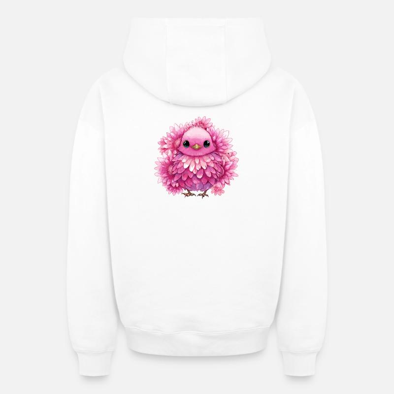Poussins aux Fleurs Roses - Sweat à capuche unisexe zippé oversize épais SPREAD - blanc