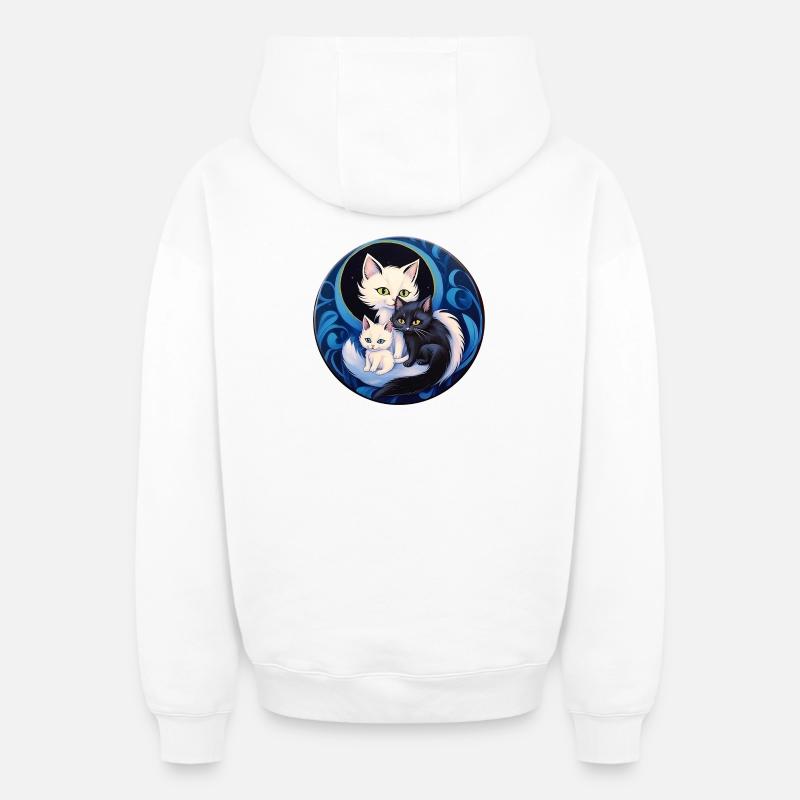 Moon Cat Trio - Sweat à capuche unisexe zippé oversize épais SPREAD - blanc