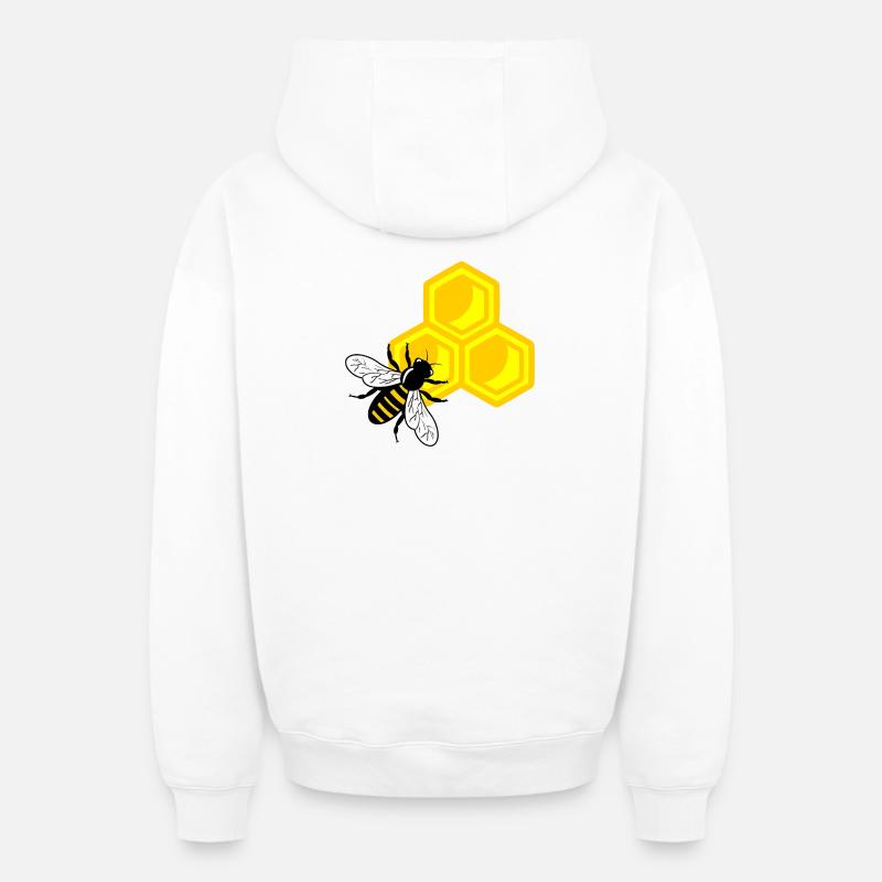 Abeille sur nid d’abeille - Sweat à capuche unisexe zippé oversize épais SPREAD - blanc