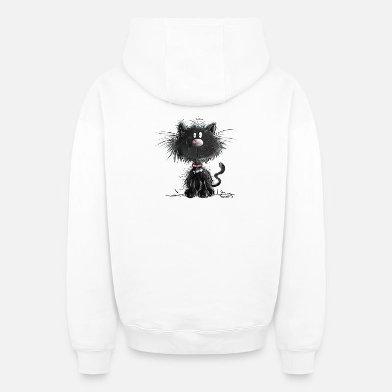 Droll Black Cat - Sweat à capuche unisexe zippé oversize épais SPREAD - blanc