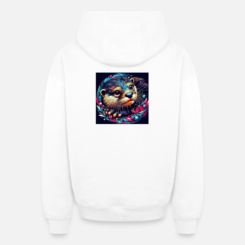 Loutre - Sweat à capuche unisexe zippé oversize épais SPREAD - blanc
