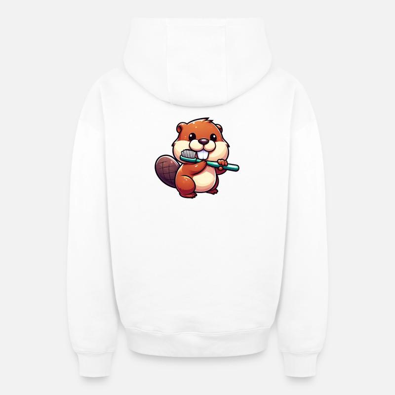 Castor - Sweat à capuche unisexe zippé oversize épais SPREAD - blanc