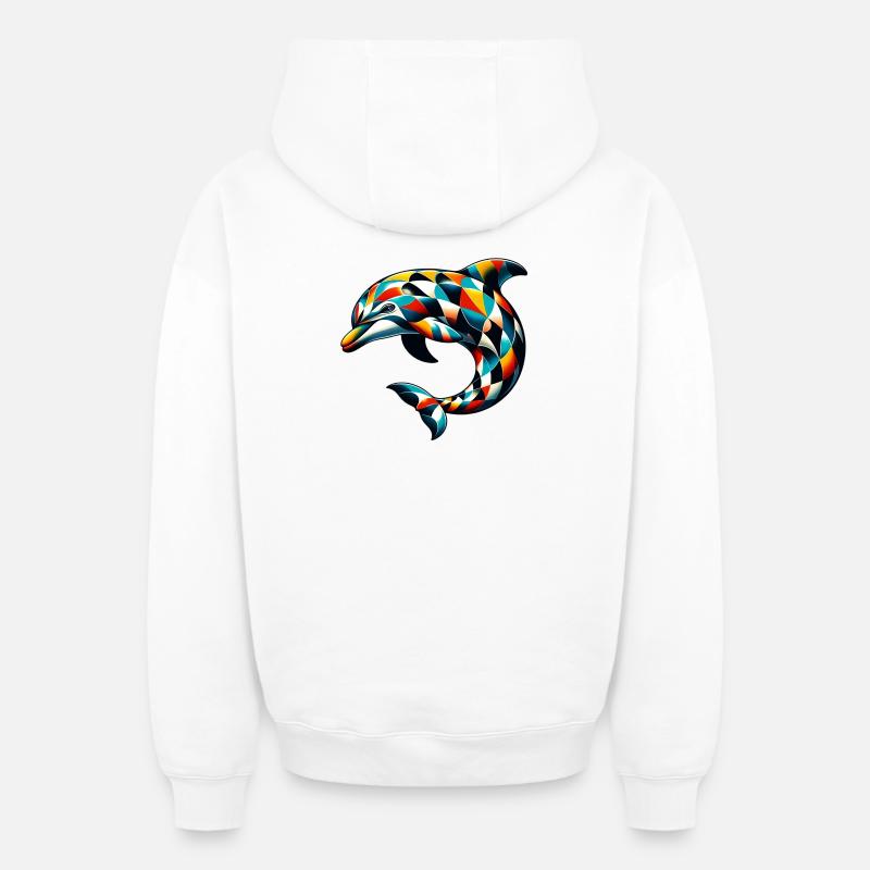 Dauphin arlequin - Sweat à capuche unisexe zippé oversize épais SPREAD - blanc