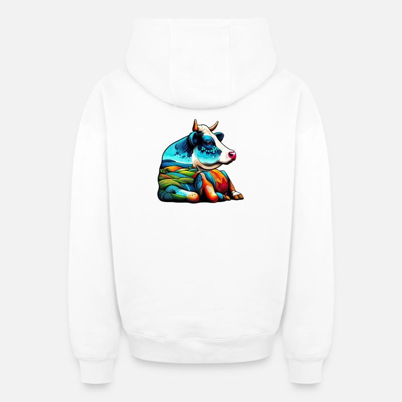 Vache - Sweat à capuche unisexe zippé oversize épais SPREAD - blanc