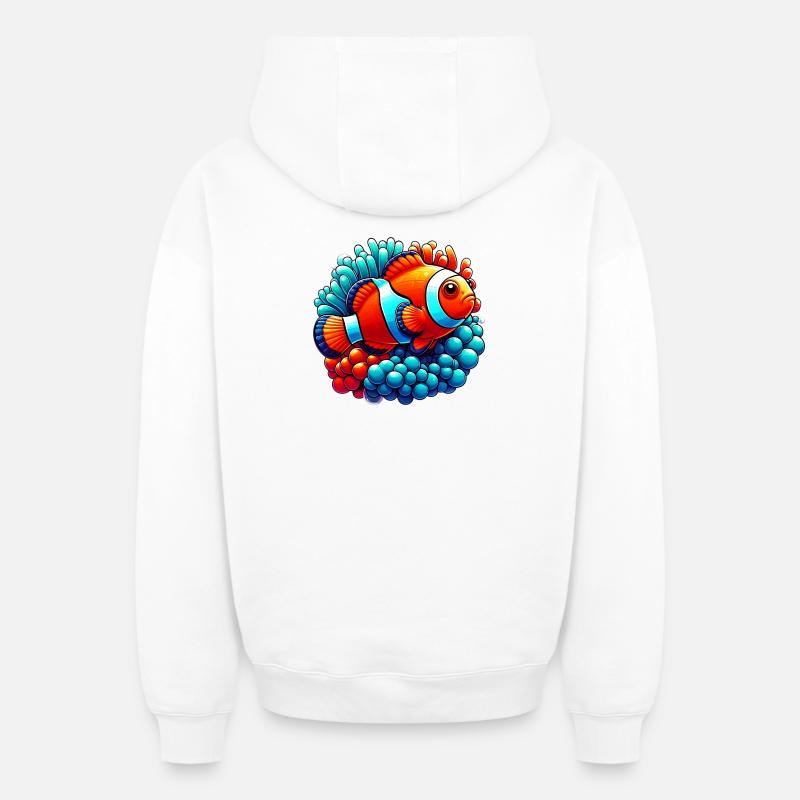 Poisson-clown - Sweat à capuche unisexe zippé oversize épais SPREAD - blanc