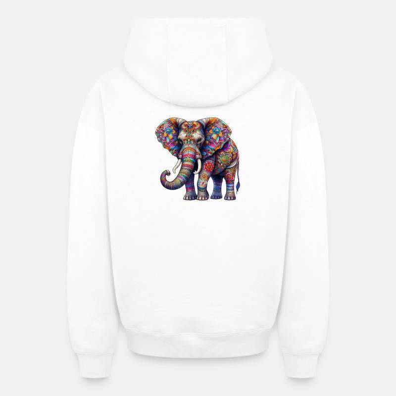 Éléphant - Sweat à capuche unisexe zippé oversize épais SPREAD - blanc