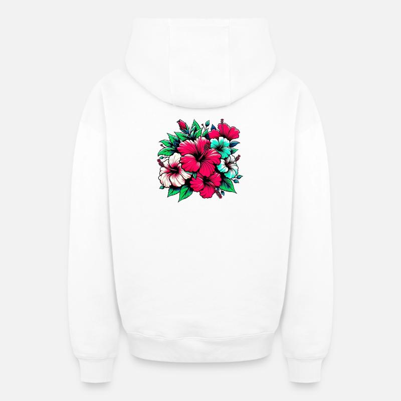 Fleurs d’hibiscus - Sweat à capuche unisexe zippé oversize épais SPREAD - blanc
