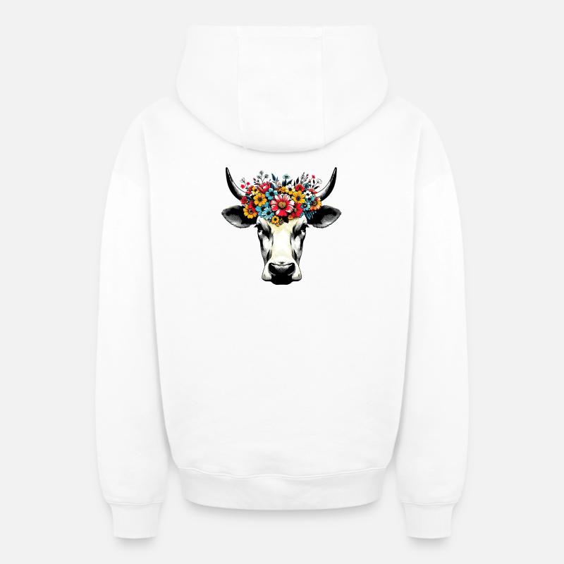 Vache - Sweat à capuche unisexe zippé oversize épais SPREAD - blanc