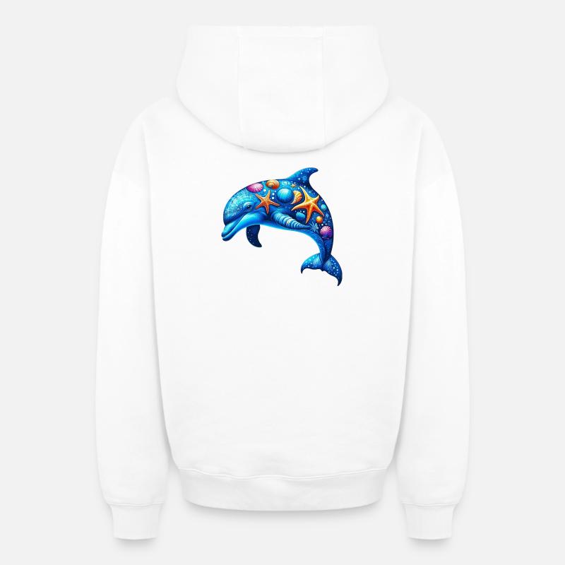 Dauphin - Sweat à capuche unisexe zippé oversize épais SPREAD - blanc