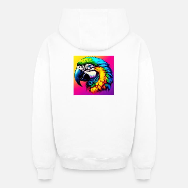 perroquet - Sweat à capuche unisexe zippé oversize épais SPREAD - blanc