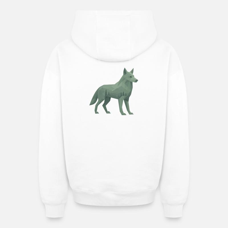 Loup géométrique - Sweat à capuche unisexe zippé oversize épais SPREAD - blanc
