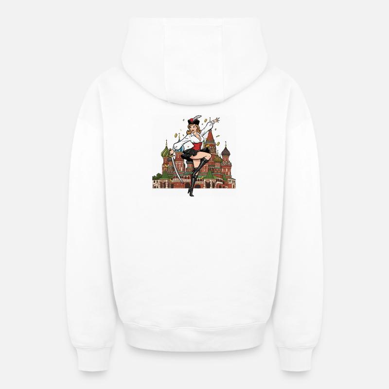 Pin-up russe de Moscou - Sweat à capuche unisexe zippé oversize épais SPREAD - blanc