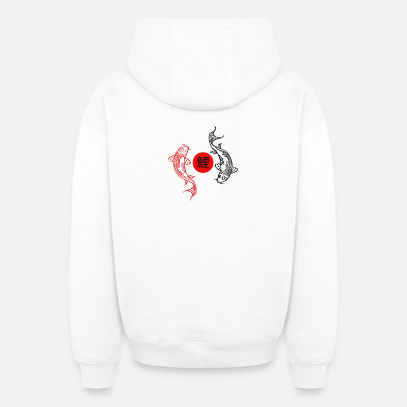 Koi dans le cercle zen rouge - Sweat à capuche unisexe zippé oversize épais SPREAD - blanc