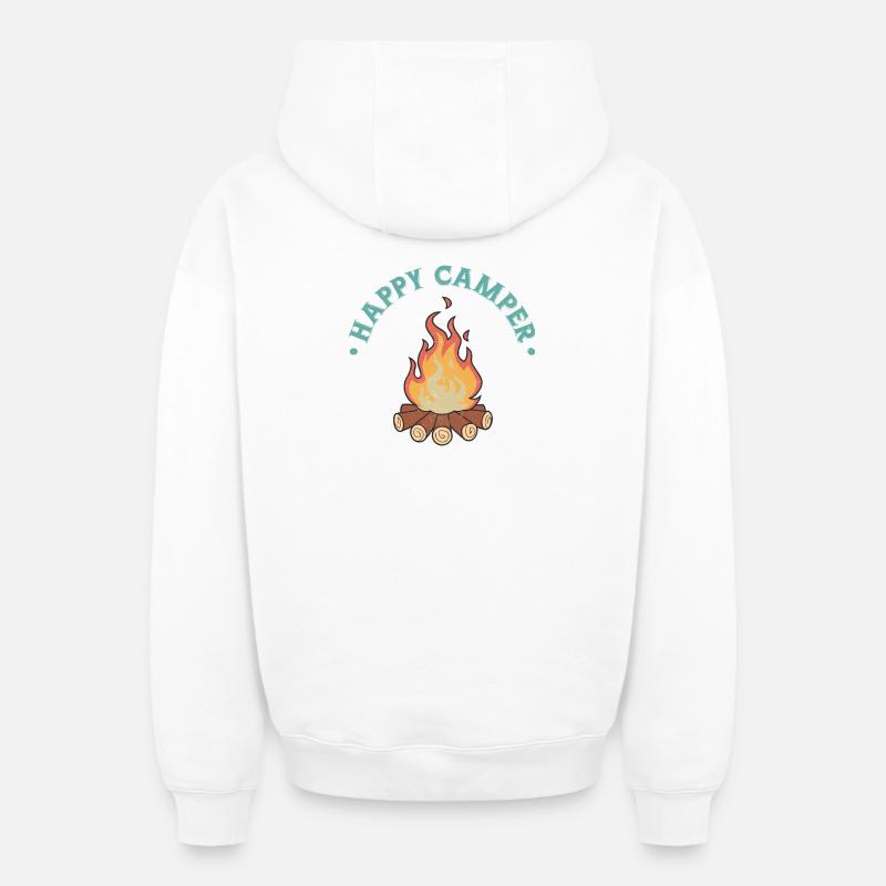 Happy Camper - Sweat à capuche unisexe zippé oversize épais SPREAD - blanc