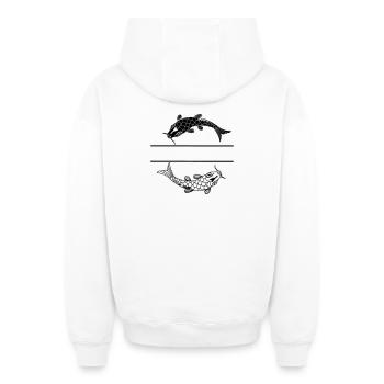 Fish black and white with blank text bar - Oversized Heavyweight Unisex Zip Hoodie - white - Back - AI Model Male 178 light (178cm)