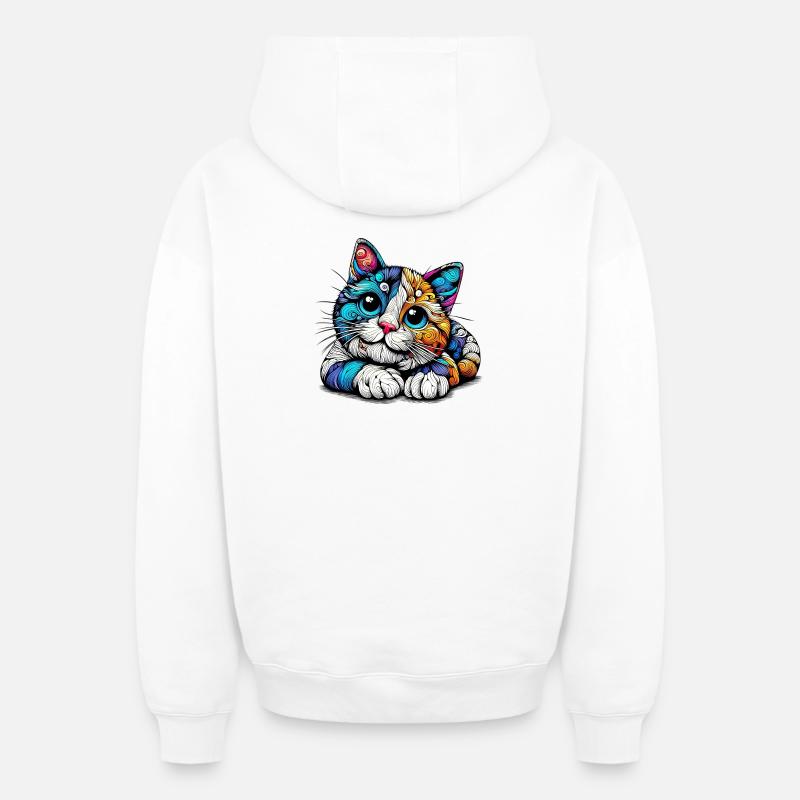 Chat - Sweat à capuche unisexe zippé oversize épais SPREAD - blanc