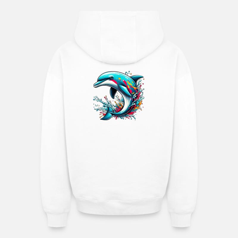 Dauphin - Sweat à capuche unisexe zippé oversize épais SPREAD - blanc