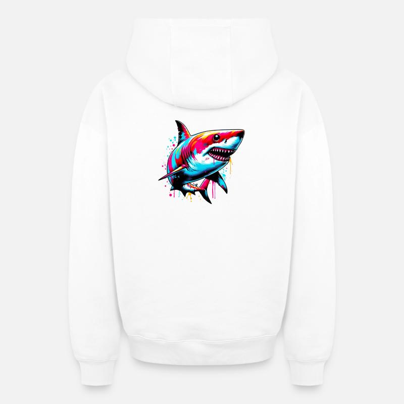 Requin - Sweat à capuche unisexe zippé oversize épais SPREAD - blanc