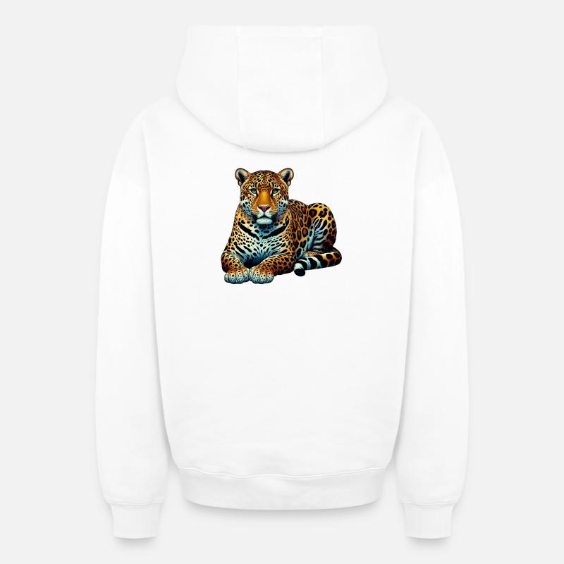 Léopard - Sweat à capuche unisexe zippé oversize épais SPREAD - blanc
