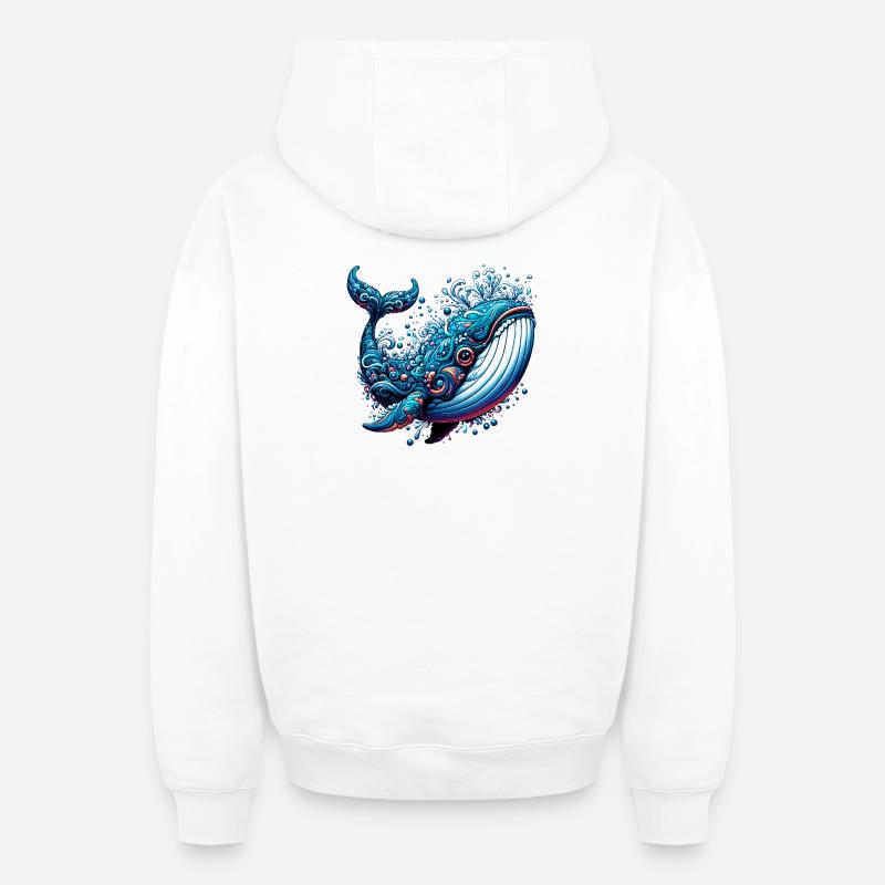 Baleine - Sweat à capuche unisexe zippé oversize épais SPREAD - blanc