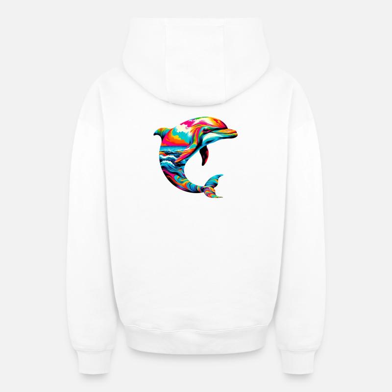 Dauphin - Sweat à capuche unisexe zippé oversize épais SPREAD - blanc