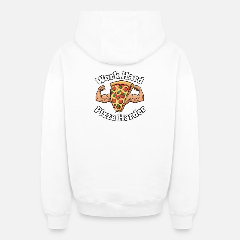 Work Hard Pizza Harder - Oversized Heavyweight Unisex Zip Hoodie - Weiß
