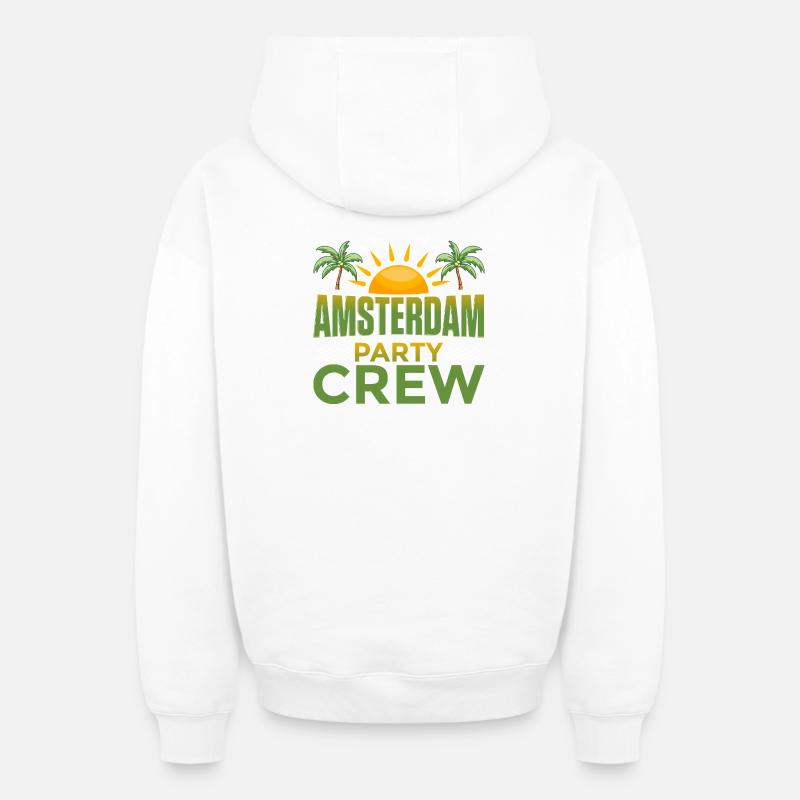 Amsterdam Party Crew - Sweat à capuche unisexe zippé oversize épais SPREAD - blanc