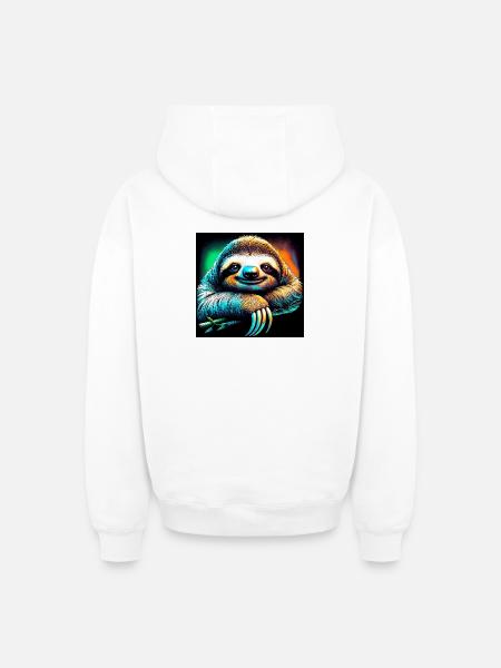 sloth - Oversized Heavyweight Unisex Zip Hoodie - white