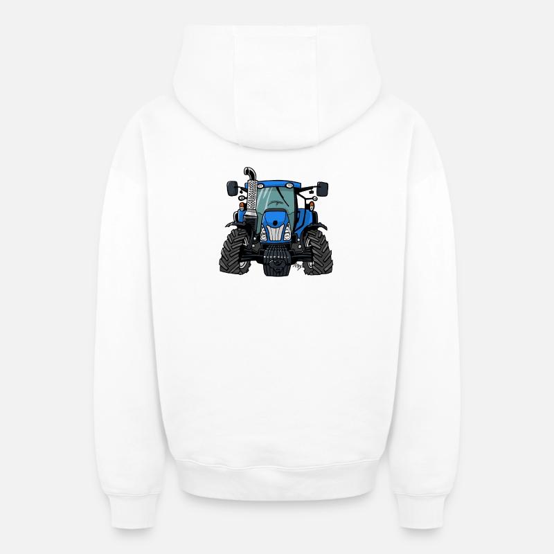 0646 BlueTractor - Sweat à capuche unisexe zippé oversize épais SPREAD - blanc