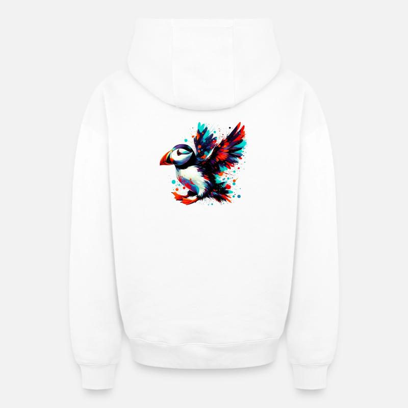 Macareux - Sweat à capuche unisexe zippé oversize épais SPREAD - blanc