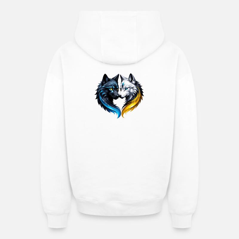 Têtes de loup majestueuses. - Sweat à capuche unisexe zippé oversize épais SPREAD - blanc