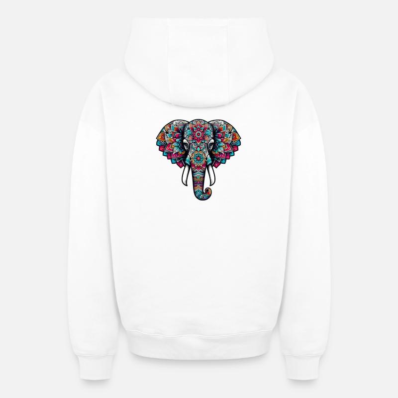 Éléphant - Sweat à capuche unisexe zippé oversize épais SPREAD - blanc