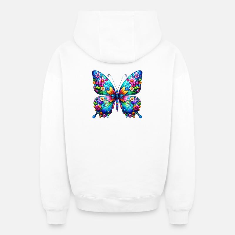 Papillon - Sweat à capuche unisexe zippé oversize épais SPREAD - blanc