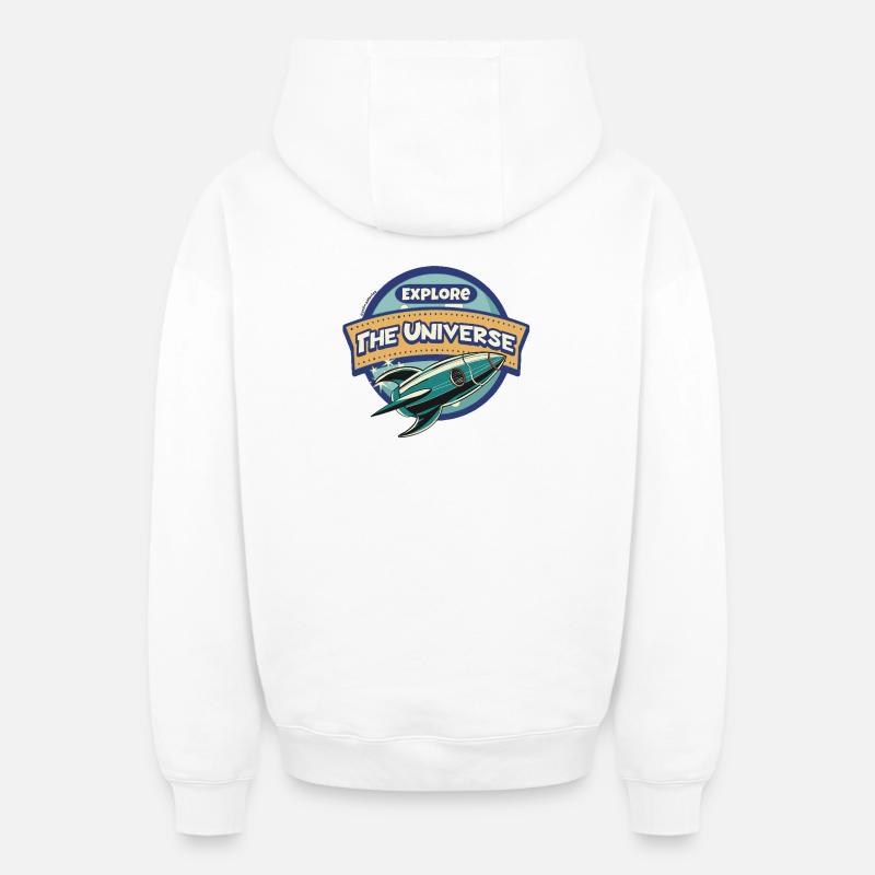 Space Explorer - Explorez l’Univers - Sweat à capuche unisexe zippé oversize épais SPREAD - blanc