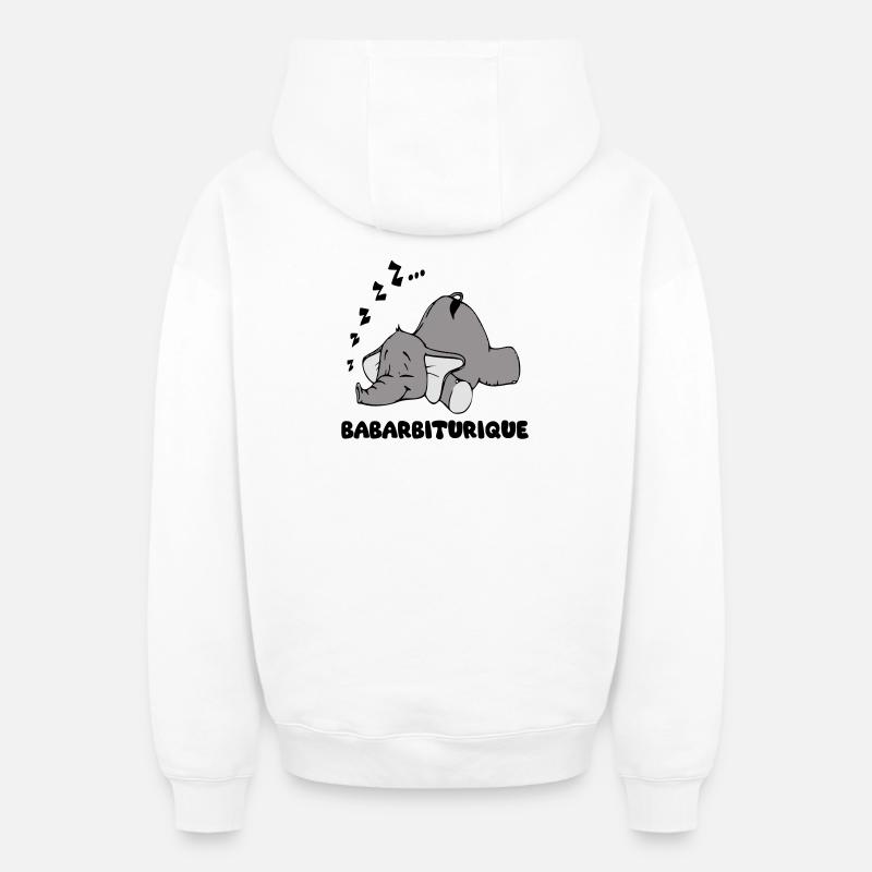 Schlafender Elefant mit dem Titel Babarbituric - Oversized Heavyweight Unisex Zip Hoodie - Weiß
