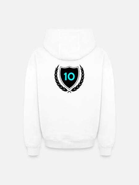 Neon Ten Numeral Print - Oversized Heavyweight Unisex Zip Hoodie - white
