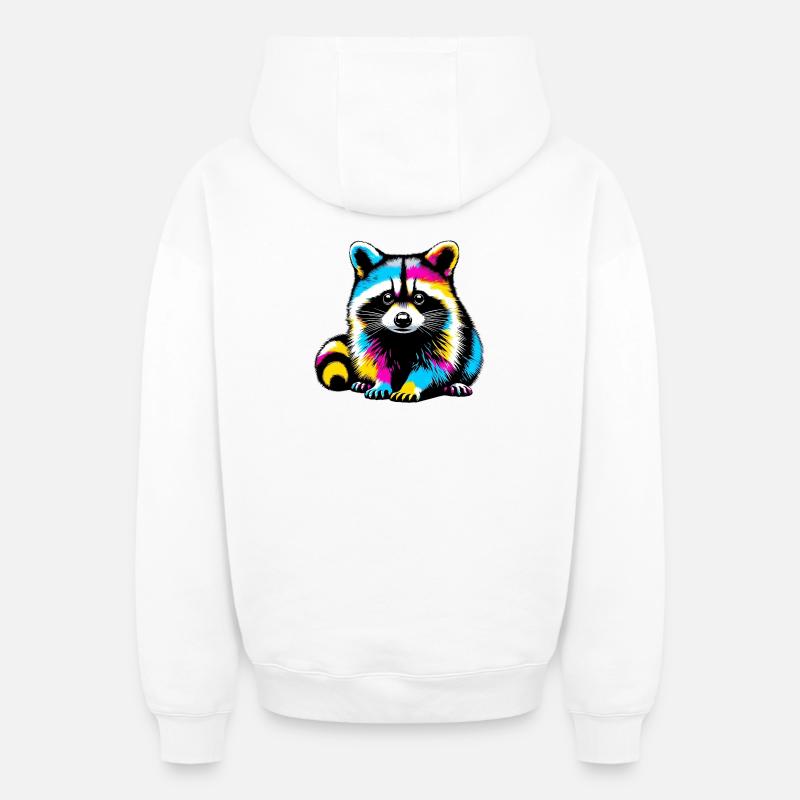 Raton laveur - Sweat à capuche unisexe zippé oversize épais SPREAD - blanc
