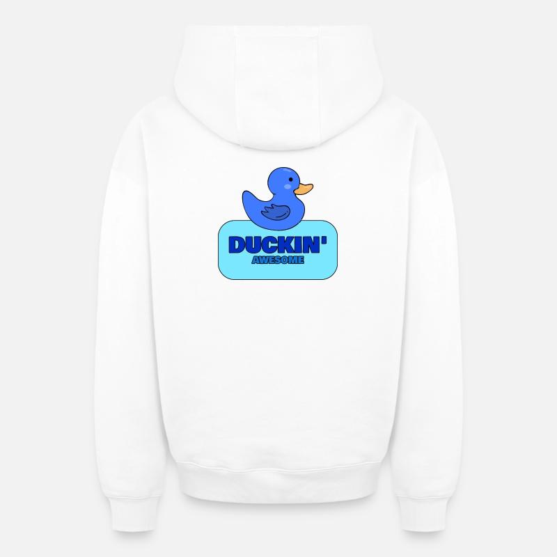 Duckin' Awesome Blue Duck Design - Sweat à capuche unisexe zippé oversize épais SPREAD - blanc
