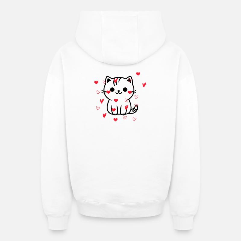 Chat cœur cœur  - Sweat à capuche unisexe zippé oversize épais SPREAD - blanc
