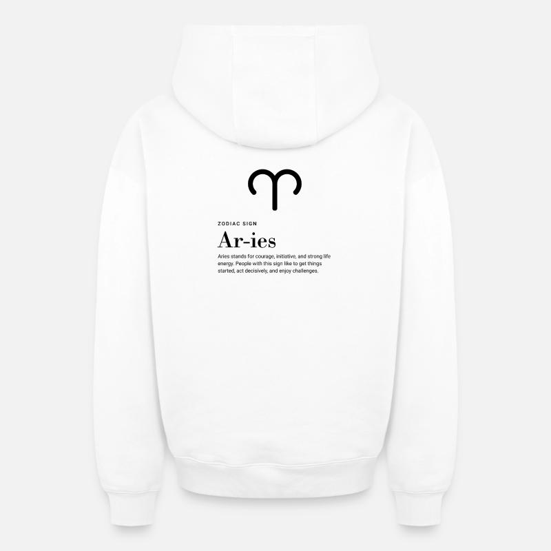 Bélier - Signe du zodiaque - Sweat à capuche unisexe zippé oversize épais SPREAD - blanc