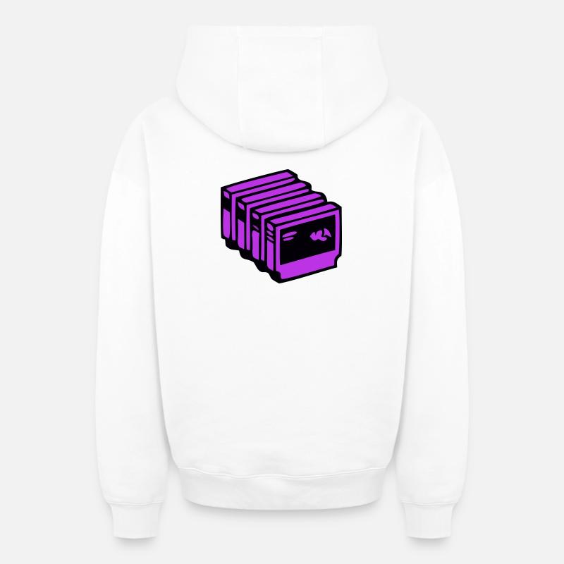 Retro Games Cassette Nerd - Sweat à capuche unisexe zippé oversize épais SPREAD - blanc